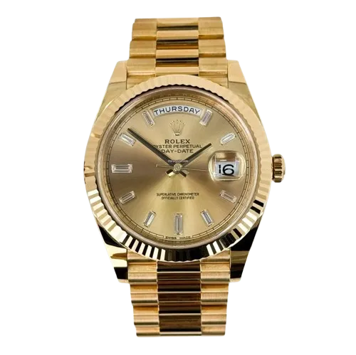 Rolex Day-Date 40mm 228238 Champagne Index Dial Yellow Gold President Bracelet Fluted Bezel 